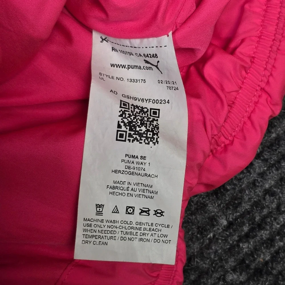 Puma Puffer Vest Girl's Size XS 5/6 Hot Pink‎ Glitter Logo Full Zip Activewear